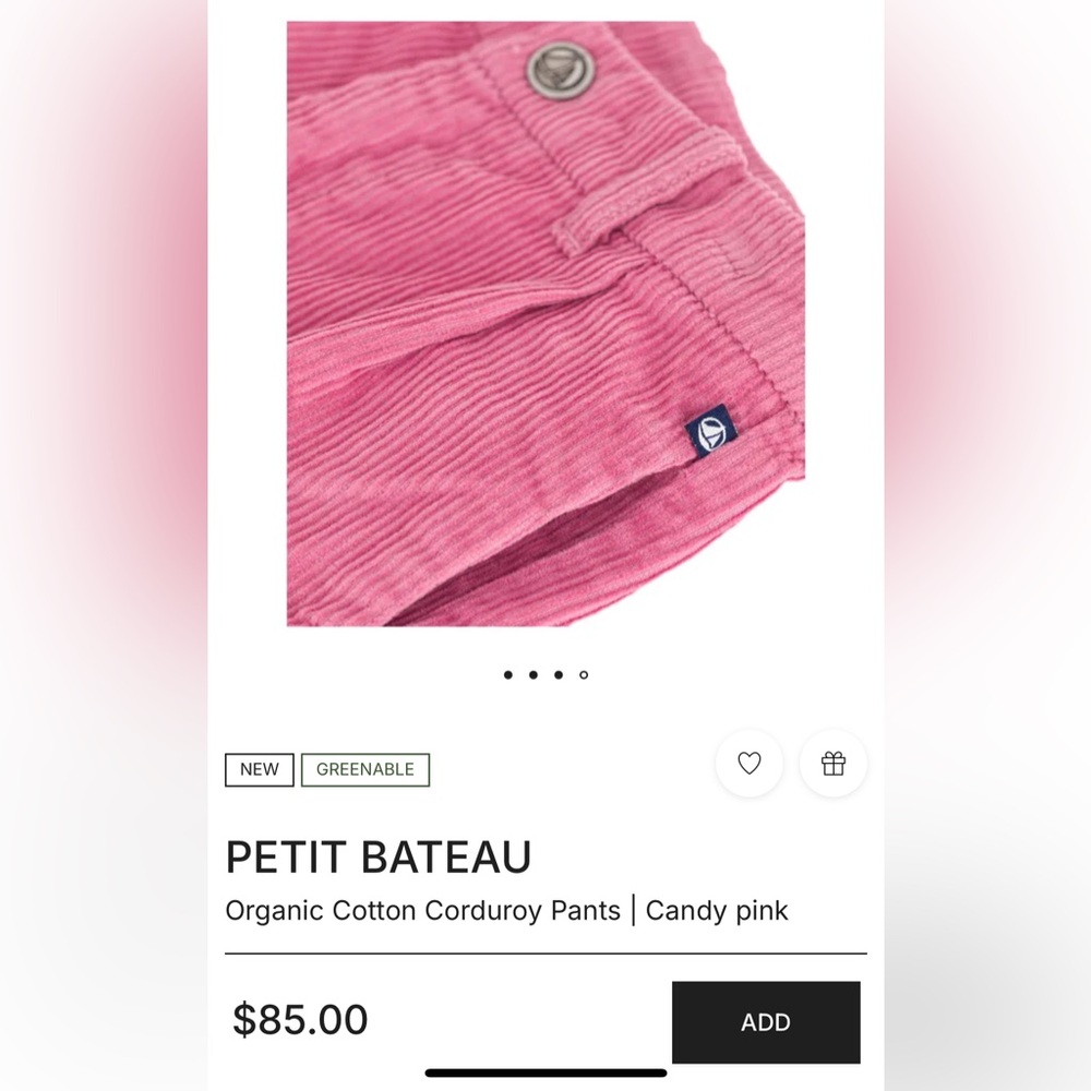NWT PETIT BATEAU 
Organic Cotton Corduroy Pants | Candy pink